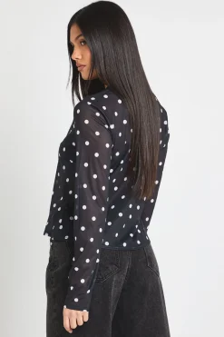 boohoo Haut en maille à imprimé à pois avec boutons traversants<Femme Pois|Tops