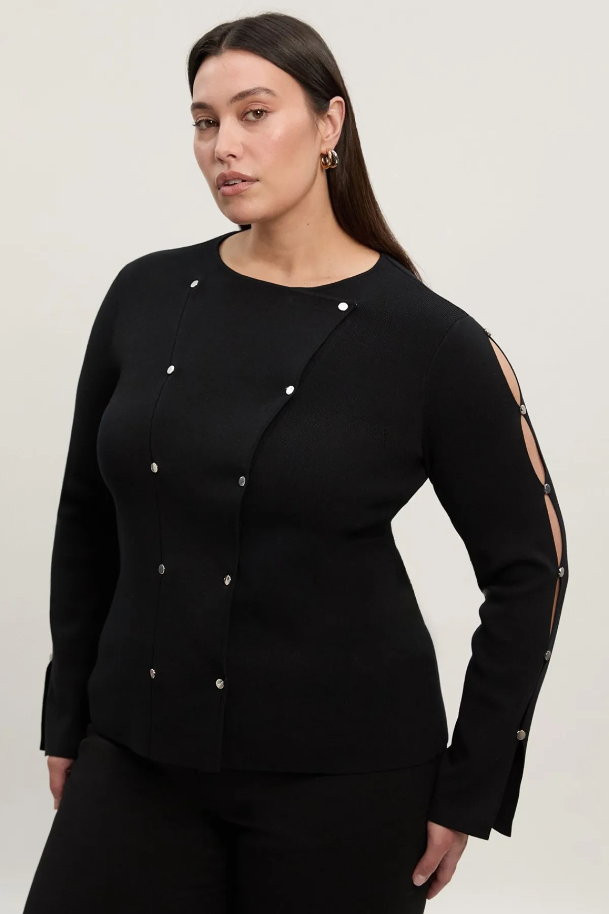 KarenMillen Haut en Maille à Manches Longues Grande Taille Mélange Viscose avec Détails Cloutés<Femme Pulls Et Gilets|Toutes Les Mailles