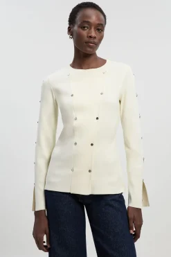 Haut en Maille à Manches Longues avec Détails Cloutés en Mélange de Viscose