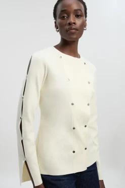 Haut en Maille à Manches Longues avec Détails Cloutés en Mélange de Viscose