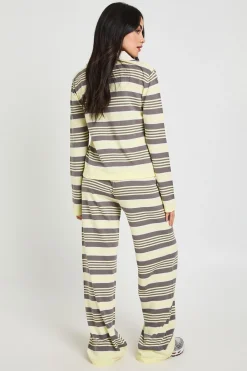 Haut En Maille À Manches Longues Col Ouvert À Rayures Et Pantalon