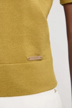 Haut En Maille Mélangée Viscose À Col Rond Et Manches Courtes