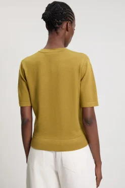 Haut En Maille Mélangée Viscose À Col Rond Et Manches Courtes
