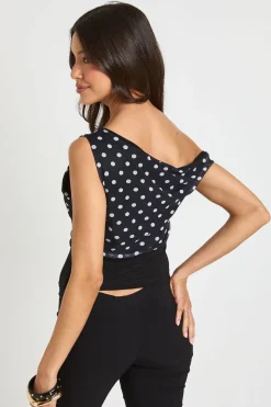 Haut En Maille À Pois Avec Épaules Dénudées Et Large Ceinture