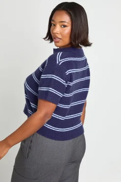 Haut en Maille à Rayures avec Col Grande Taille