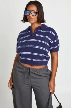 Haut en Maille à Rayures avec Col Grande Taille