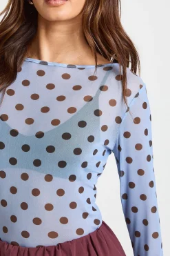 Haut En Maille Transparente À Pois