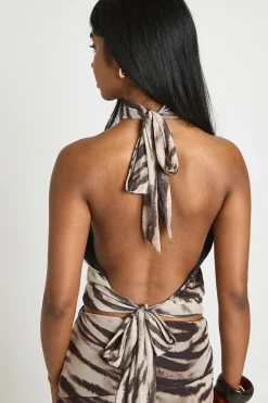 boohoo Haut En Mesh Imprimé Zèbre Col Montant Dos Nu<Femme Zebra Print|Tops