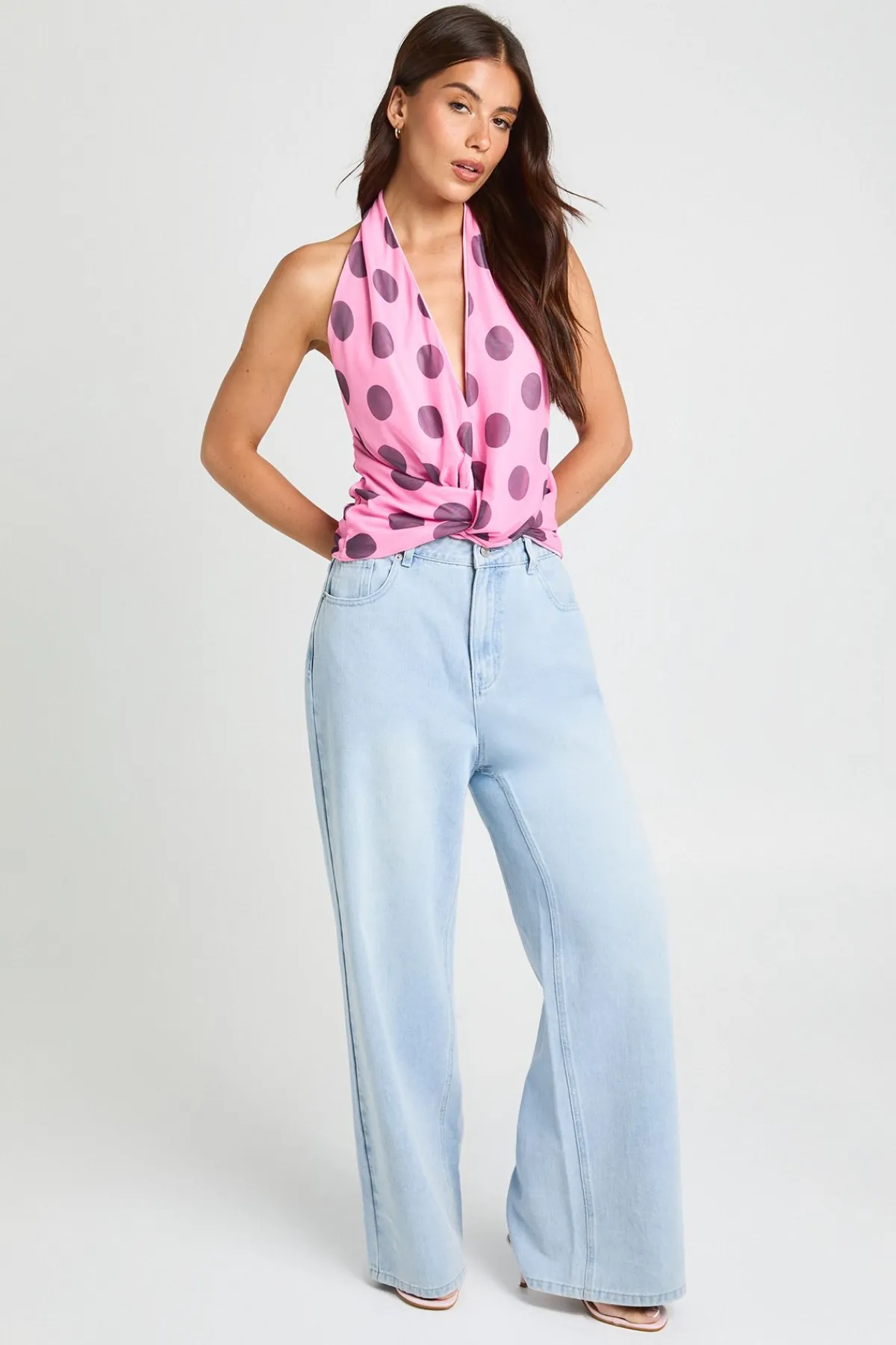 boohoo Haut En Mesh À Pois Avec Détail Torsadé Devant<Femme Pois|Tops