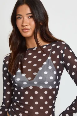 boohoo Haut En Mesh Transparent À Pois<Femme Pois|Tops