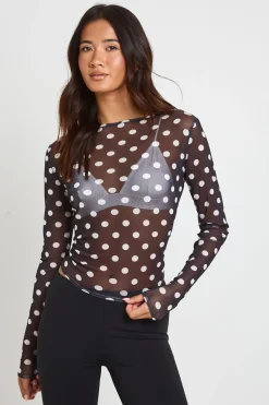 boohoo Haut En Mesh Transparent À Pois<Femme Pois|Tops