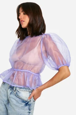 Haut en organza à dos noué et manches bouffantes