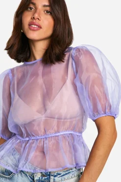 Haut en organza à dos noué et manches bouffantes
