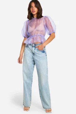 Haut en organza à dos noué et manches bouffantes