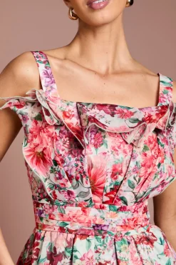 Haut En Organza À Détail Volant Éventail Et Motif Floral