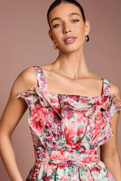 Haut En Organza À Détail Volant Éventail Et Motif Floral