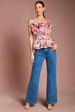 Haut En Organza À Détail Volant Éventail Et Motif Floral