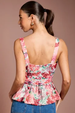 Haut En Organza À Détail Volant Éventail Et Motif Floral