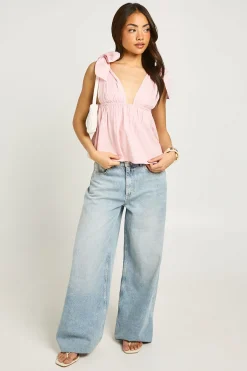 boohoo Haut En Popeline À Bretelles Nouées<Femme Tops