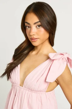 boohoo Haut En Popeline À Bretelles Nouées<Femme Tops