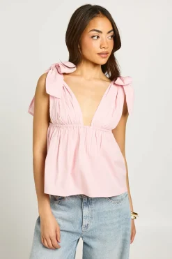boohoo Haut En Popeline À Bretelles Nouées<Femme Tops
