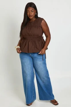 Haut En Popeline Froncée Grande Taille