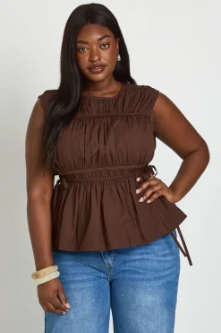 Haut En Popeline Froncée Grande Taille