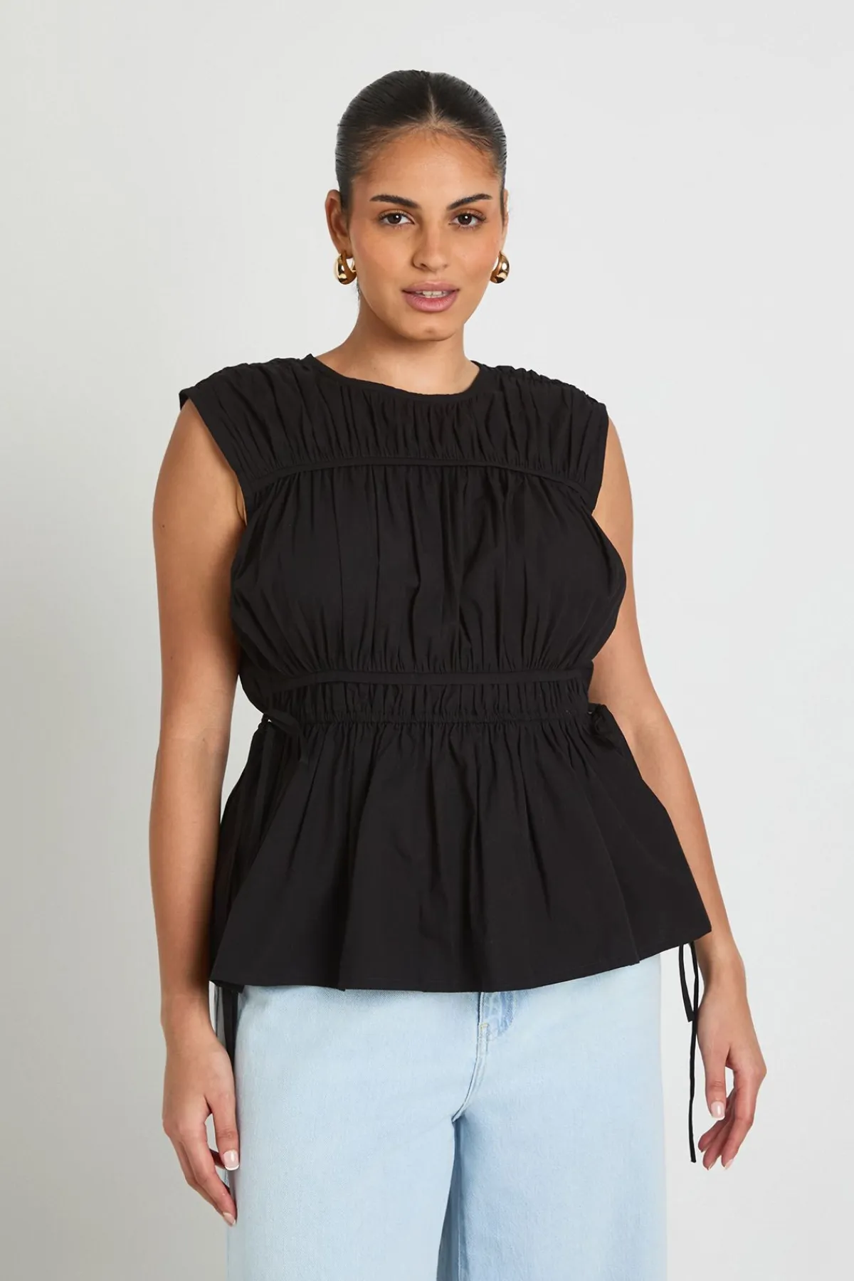 boohoo Haut En Popeline Froncé Grande Taille<Femme Tops