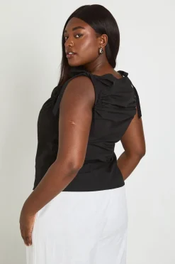 boohoo Haut En Popeline Grande Taille Avec Nœuds Aux Épaules<Femme Tops