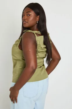 boohoo Haut En Popeline Grande Taille Avec Nœuds Aux Épaules<Femme Tops