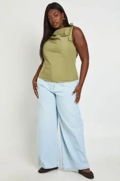 boohoo Haut En Popeline Grande Taille Avec Nœuds Aux Épaules<Femme Tops