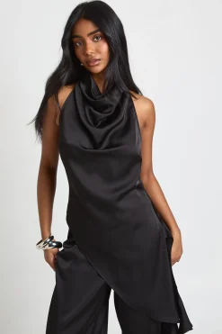 Haut En Satin À Col Bénitier Et Ourlet Asymétrique