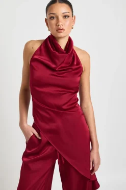 Haut En Satin À Col Bénitier Et Ourlet Asymétrique