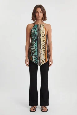 Haut En Satin De Viscose À Imprimé Animalier Multicolore