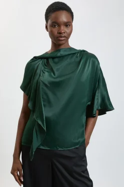 KarenMillen Haut En Satin De Viscose À Volant Asymétrique<Femme Satin Et Dentelle|Tops