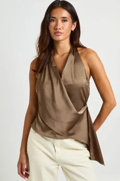 Haut En Satin Drapé À Encolure Licou