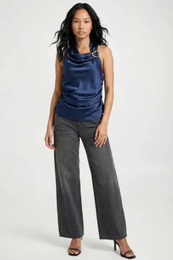 boohoo Haut En Satin À Encolure Américaine Avec Bordure Dorée<Femme Satin Et Dentelle|Tops