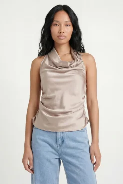 Haut En Satin À Encolure Licou Avec Bordure Dorée
