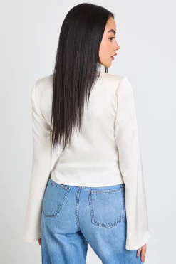 boohoo Haut En Satin À Manches Longues Et Col Drapé<Femme Satin Et Dentelle|Tops
