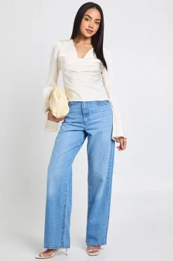 boohoo Haut En Satin À Manches Longues Et Col Drapé<Femme Satin Et Dentelle|Tops