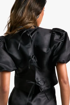 Haut En Taffetas À Manches Bouffantes Et Dos Noué