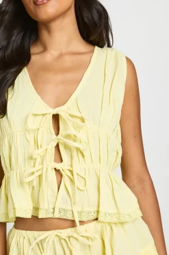 boohoo Haut En Tissu Gaze À Col En V Et Taille Froncée<Femme Tops