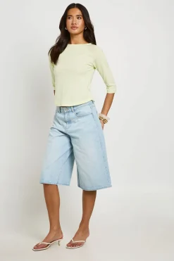 boohoo Haut En Tissu Slub À Manches 3/4 Et Ourlet Arrondi<Femme Tops
