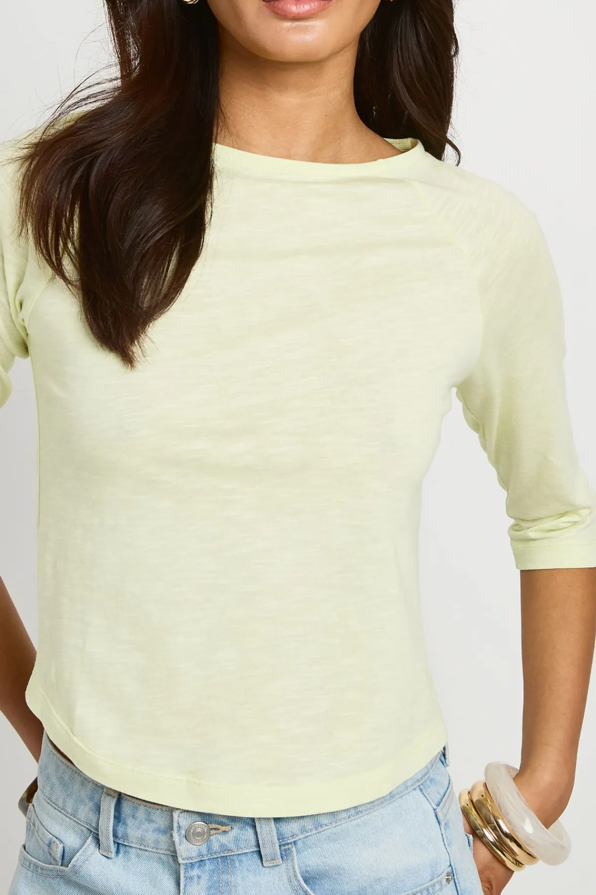 boohoo Haut En Tissu Slub À Manches 3/4 Et Ourlet Arrondi<Femme Tops