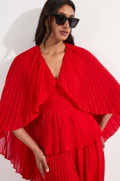 Haut en tissu tissé avec manches cape plissées et décolleté plongeant
