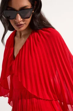 Haut en tissu tissé avec manches cape plissées et décolleté plongeant