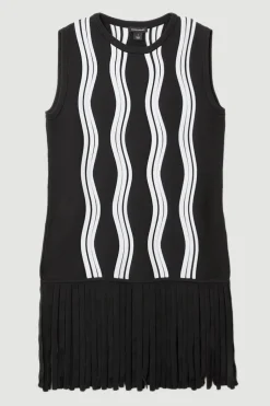 Haut en tricot à motif de vague contrastant avec franges