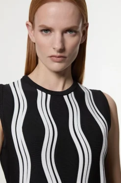 Haut en tricot à motif de vague contrastant avec franges