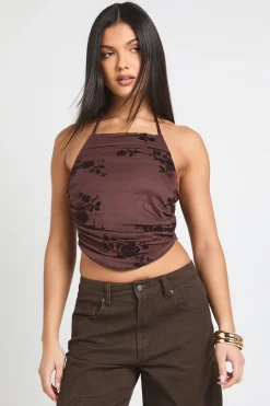 Haut Floral Devoure à encolure halterneck froncé
