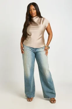 Haut Fluide Grande Taille Col Montant En Satin